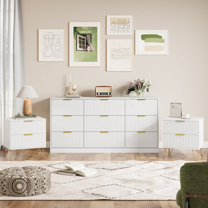 YouTrend 7 Drawer Dresser and Nightstand Sets for Bedroom,3 Piece Bedroom Dresser Set,Fluted Dressers and Nightstands, Modern Bedroom Set