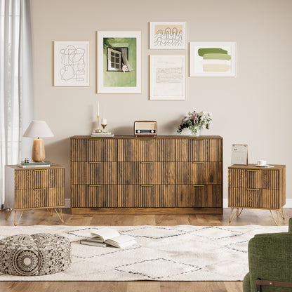 YouTrend 7 Drawer Dresser and Nightstand Sets for Bedroom,3 Piece Bedroom Dresser Set,Fluted Dressers and Nightstands, Modern Bedroom Set