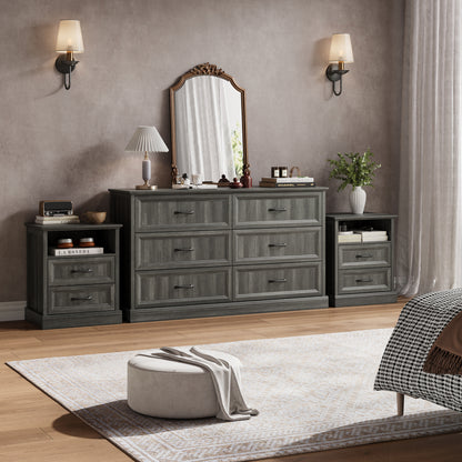 YouTrend 7 Drawer Dresser and Nightstand Sets for Bedroom,3 Piece Bedroom Dresser Set,Fluted Dressers and Nightstands, Modern Bedroom Set