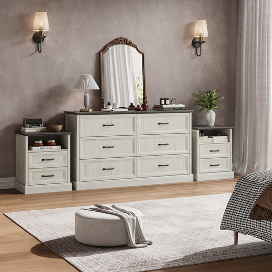 YouTrend 7 Drawer Dresser and Nightstand Sets for Bedroom,3 Piece Bedroom Dresser Set,Fluted Dressers and Nightstands, Modern Bedroom Set