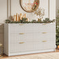 YouTrend 6 Drawer Dresser for Bedroom,55.1"Width Fluted Wood Chest of Drawer with Golden Embedded Handles for Living Room,Black