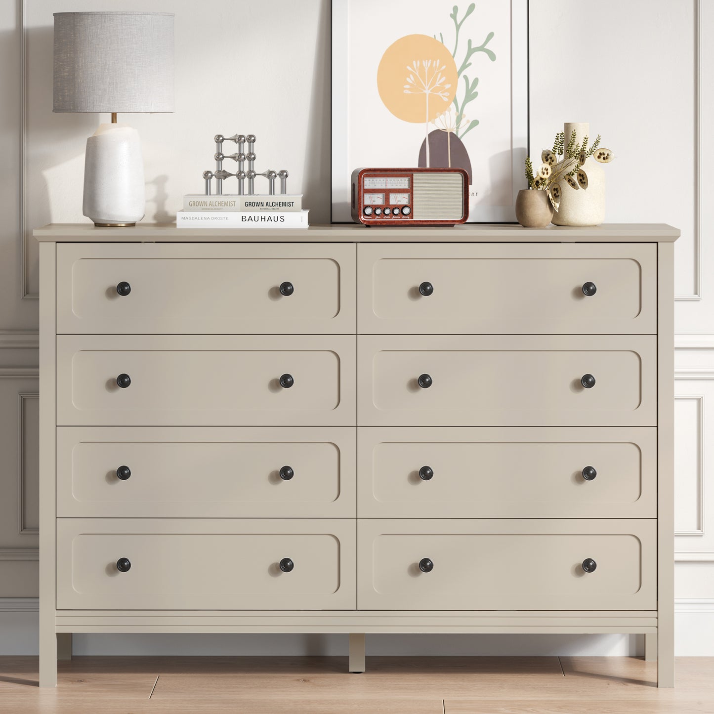 YouTrend 8-Drawer Dressers for Bedroom,55.1"Width Modern Chest of Drawer with Metal Handlesfor Living Room,Hallway,Entryway,White