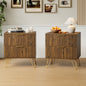 Set of 2 Nightstand with 2 Drawers,Fluted Wood Bedside Tables End Table for Bedroom Living Room