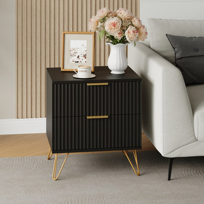 Set of 2 Nightstand with 2 Drawers,Fluted Wood Bedside Tables End Table for Bedroom Living Room