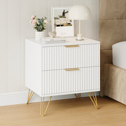 Set of 2 Nightstand with 2 Drawers,Fluted Wood Bedside Tables End Table for Bedroom Living Room
