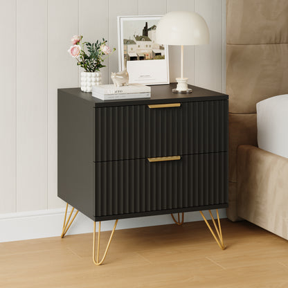 Set of 2 Nightstand with 2 Drawers,Fluted Wood Bedside Tables End Table for Bedroom Living Room