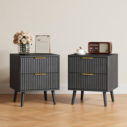 YouTrend Nightstands Set of 2 with Open Shelf,Beside Table with Fluted Design ,End Table with Solid Wood Legs for bedroom