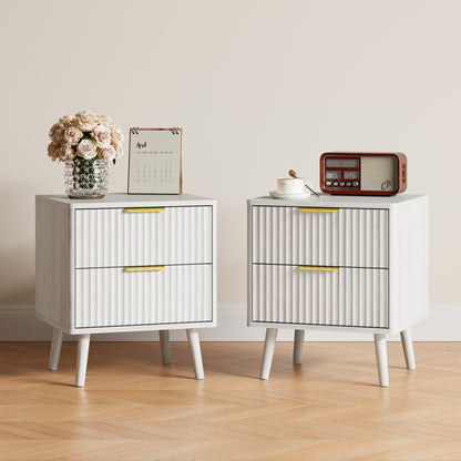 YouTrend Nightstands Set of 2 with Open Shelf,Beside Table with Fluted Design ,End Table with Solid Wood Legs for bedroom