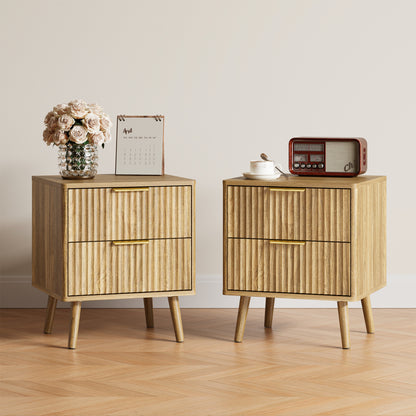 YouTrend Nightstands Set of 2 with Open Shelf,Beside Table with Fluted Design ,End Table with Solid Wood Legs for bedroom