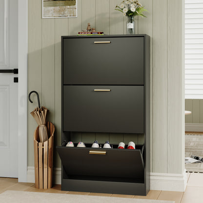 Shoe Cabinet with 3 Flip Drawers Narrow Storage Cabinet Organizer for Entryway