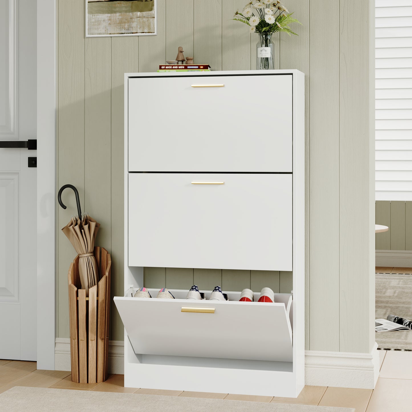 Shoe Cabinet with 3 Flip Drawers Narrow Storage Cabinet Organizer for Entryway