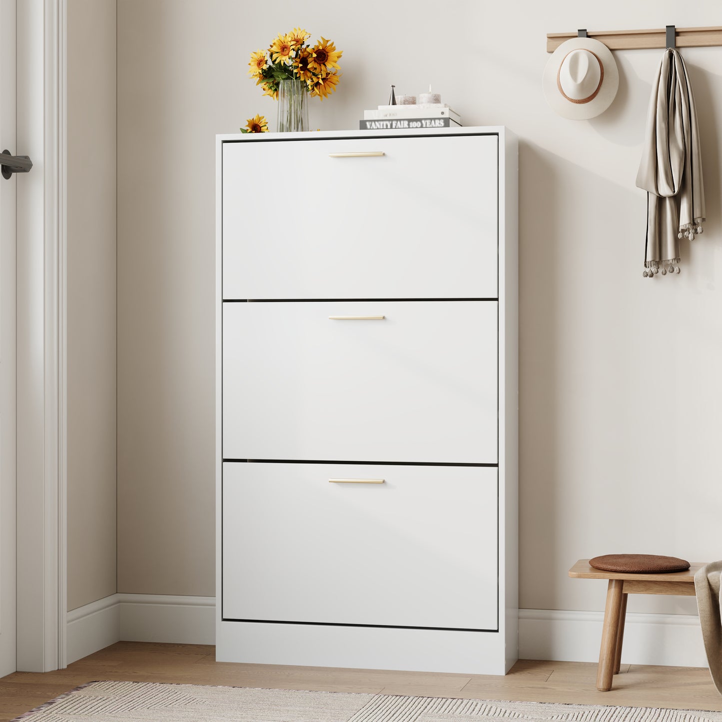 Shoe Cabinet with 3 Flip Drawers Narrow Storage Cabinet Organizer for Entryway