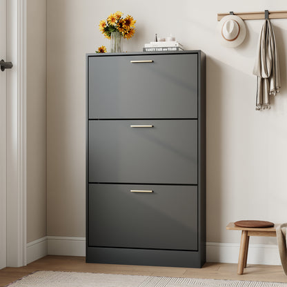 Shoe Cabinet with 3 Flip Drawers Narrow Storage Cabinet Organizer for Entryway