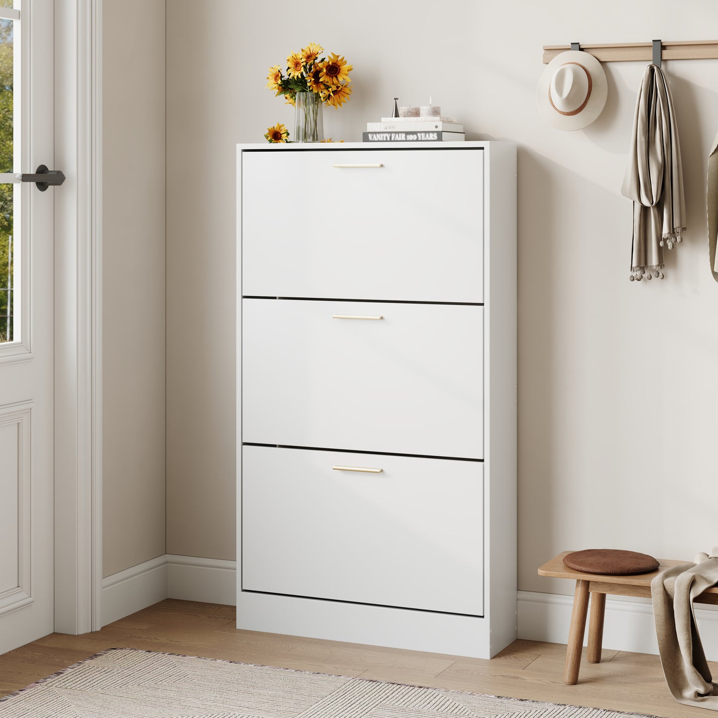 Shoe Cabinet with 3 Flip Drawers Narrow Storage Cabinet Organizer for Entryway