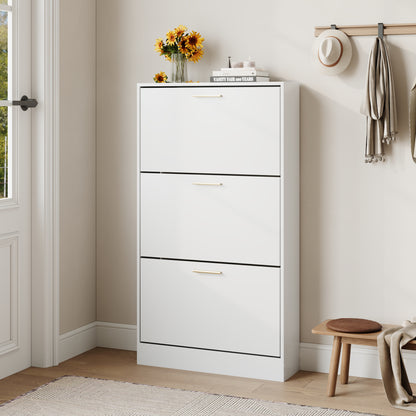 Shoe Cabinet with 3 Flip Drawers Narrow Storage Cabinet Organizer for Entryway