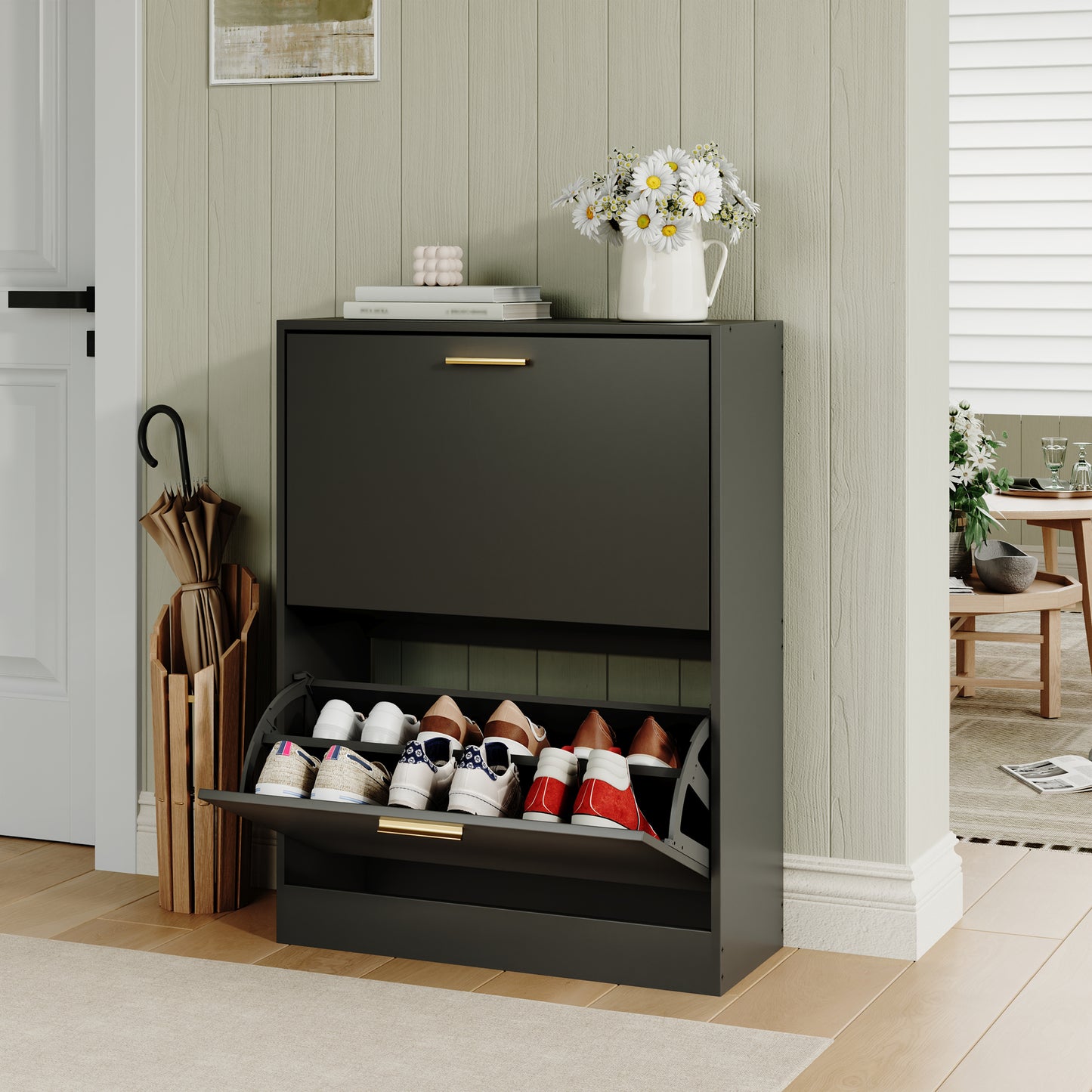 Shoe Cabinet with 2 Flip Drawers Narrow Storage Cabinet Organizer for Entryway