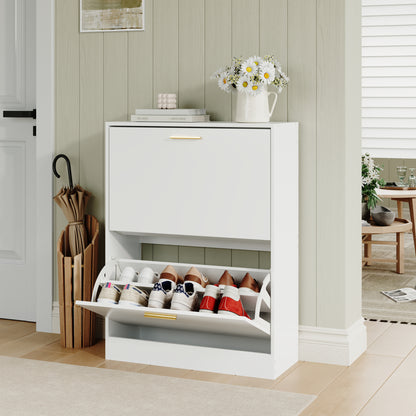 Shoe Cabinet with 2 Flip Drawers Narrow Storage Cabinet Organizer for Entryway