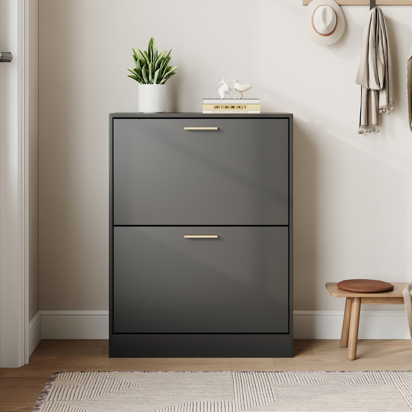 Shoe Cabinet with 2 Flip Drawers Narrow Storage Cabinet Organizer for Entryway