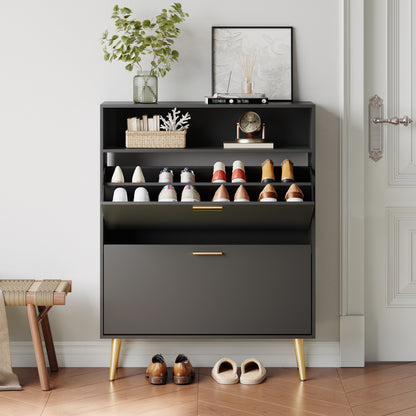 Shoe Cabinet with 2 Flip Drawers and Open Shelf Shoe Organizer for Entryway