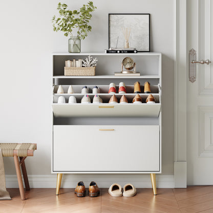 Shoe Cabinet with 2 Flip Drawers and Open Shelf Shoe Organizer for Entryway