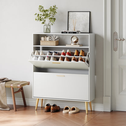 Shoe Cabinet with 2 Flip Drawers and Open Shelf Shoe Organizer for Entryway