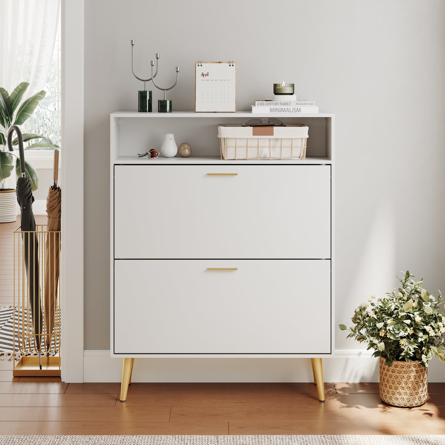 Shoe Cabinet with 2 Flip Drawers and Open Shelf Shoe Organizer for Entryway