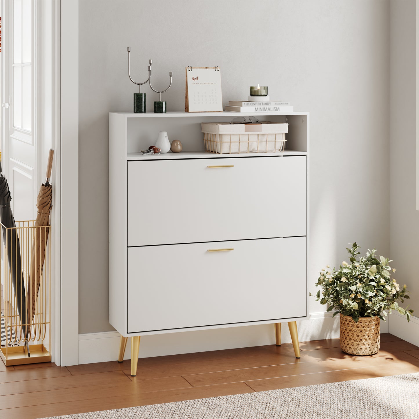 Shoe Cabinet with 2 Flip Drawers and Open Shelf Shoe Organizer for Entryway