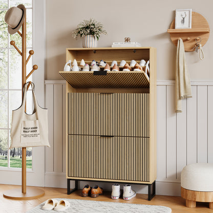 YouTrend Shoe Storage Cabinet,Shoe Rack for Entryway with 2 Flip Drawers,Shoes Storage Cabinet Organizer with Metal Legs,Natural