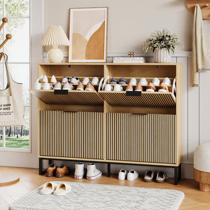 YouTrend Shoe Storage Cabinet,Shoe Rack for Entryway with 2 Flip Drawers,Shoes Storage Cabinet Organizer with Metal Legs,Natural