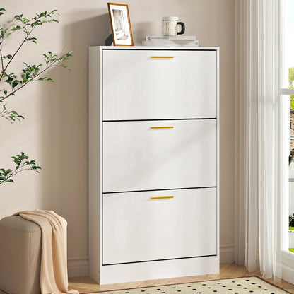 ASTUVIA Shoe Cabinet with 3 Flip Drawers,Narrow Hidden Shoe Storage for Entryway,Modern Freestanding Shoe Organizer Rack Holds 6-15 Pairs