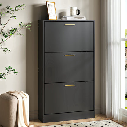 ASTUVIA Shoe Cabinet with 3 Flip Drawers,Narrow Hidden Shoe Storage for Entryway,Modern Freestanding Shoe Organizer Rack Holds 6-15 Pairs