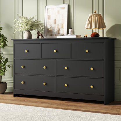 ASTUVIA 7 Drawer White Dresser for Bedroom - Wide TV Stand with Anti-Tip Metal Rails