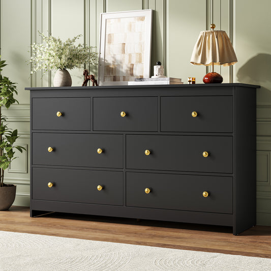 ASTUVIA 7 Drawer White Dresser for Bedroom - Wide TV Stand with Anti-Tip Metal Rails