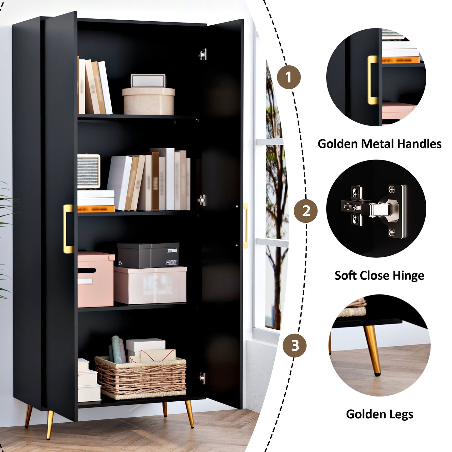 69'' Tall Storage Cabinet,Wood Pantry Cabinet with 4 Shelves & 2 Doors for Living Room, Kitchen, Bathroom, Office