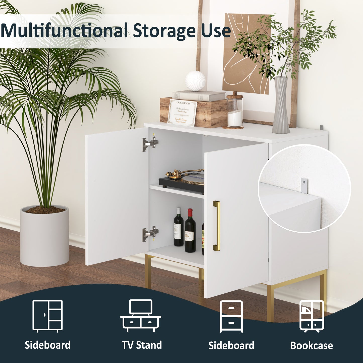 Storage Cabinet with 2 Doors,Wood Accent Cabinet for Living Room Bedroom Entryway