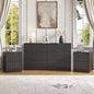 YouTrend 3-Piece Modern Bedroom Set - 7 Drawer Wide Dresser & Nightstands Set of 2 with Fluted Design, Anti-Tip Safety Black Natural Wood Storage Furniture for Bedroom,Hallway