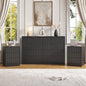YouTrend 3-Piece Modern Bedroom Set - 7 Drawer Wide Dresser & Nightstands Set of 2 with Fluted Design, Anti-Tip Safety Black Natural Wood Storage Furniture for Bedroom,Hallway
