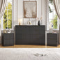 YouTrend 3-Piece Modern Bedroom Set - 7 Drawer Wide Dresser & Nightstands Set of 2 with Fluted Design, Anti-Tip Safety Black Natural Wood Storage Furniture for Bedroom,Hallway