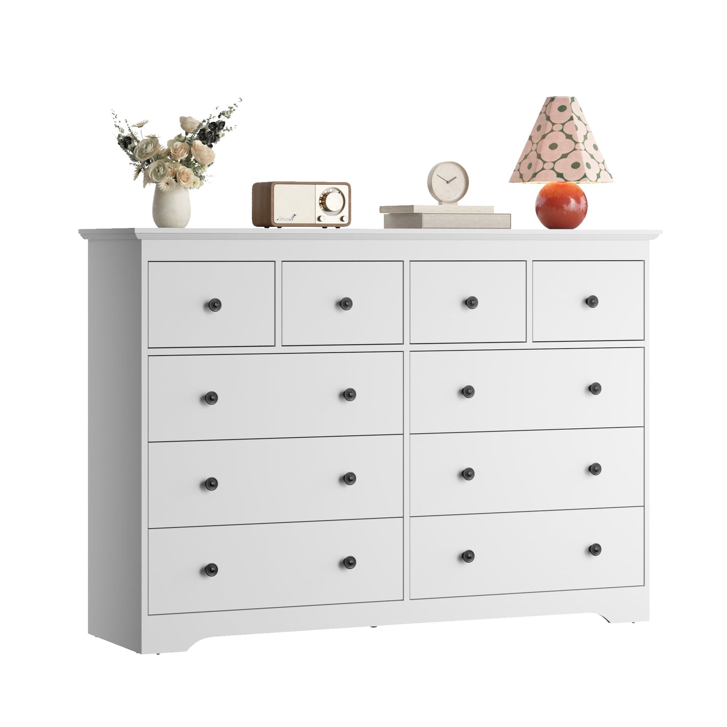 YouTrend 55.1" Wide Dresser for Bedroom, 10 Drawer Dresser with Large Drawers, Dresser for TVs Up to 65",Brown