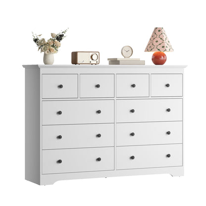 YouTrend 55.1" Wide Dresser for Bedroom, 10 Drawer Dresser with Large Drawers, Dresser for TVs Up to 65",Brown