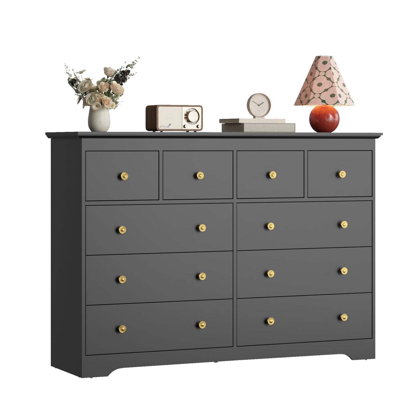 YouTrend 55.1" Wide Dresser for Bedroom, 10 Drawer Dresser with Large Drawers, Dresser for TVs Up to 65",Brown