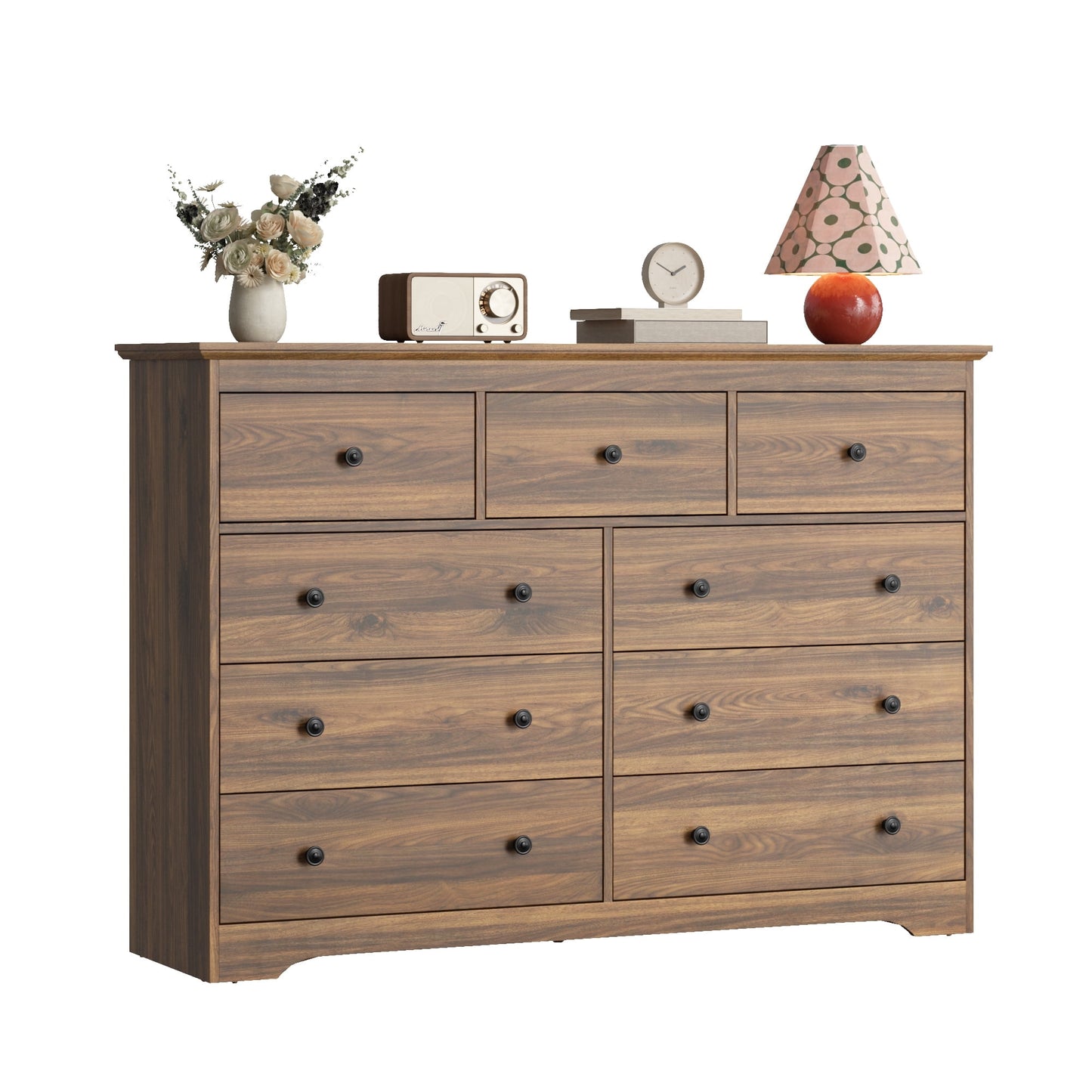 YouTrend 55.1" Wide Dresser for Bedroom, 10 Drawer Dresser with Large Drawers, Dresser for TVs Up to 65",Brown
