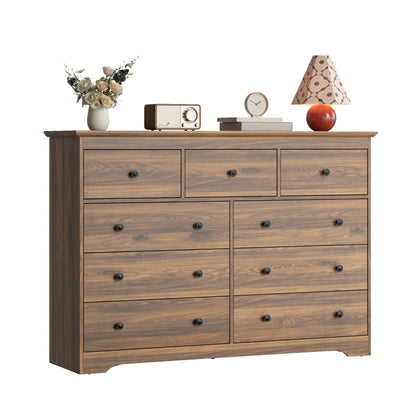 YouTrend 55.1" Wide Dresser for Bedroom, 10 Drawer Dresser with Large Drawers, Dresser for TVs Up to 65",Brown