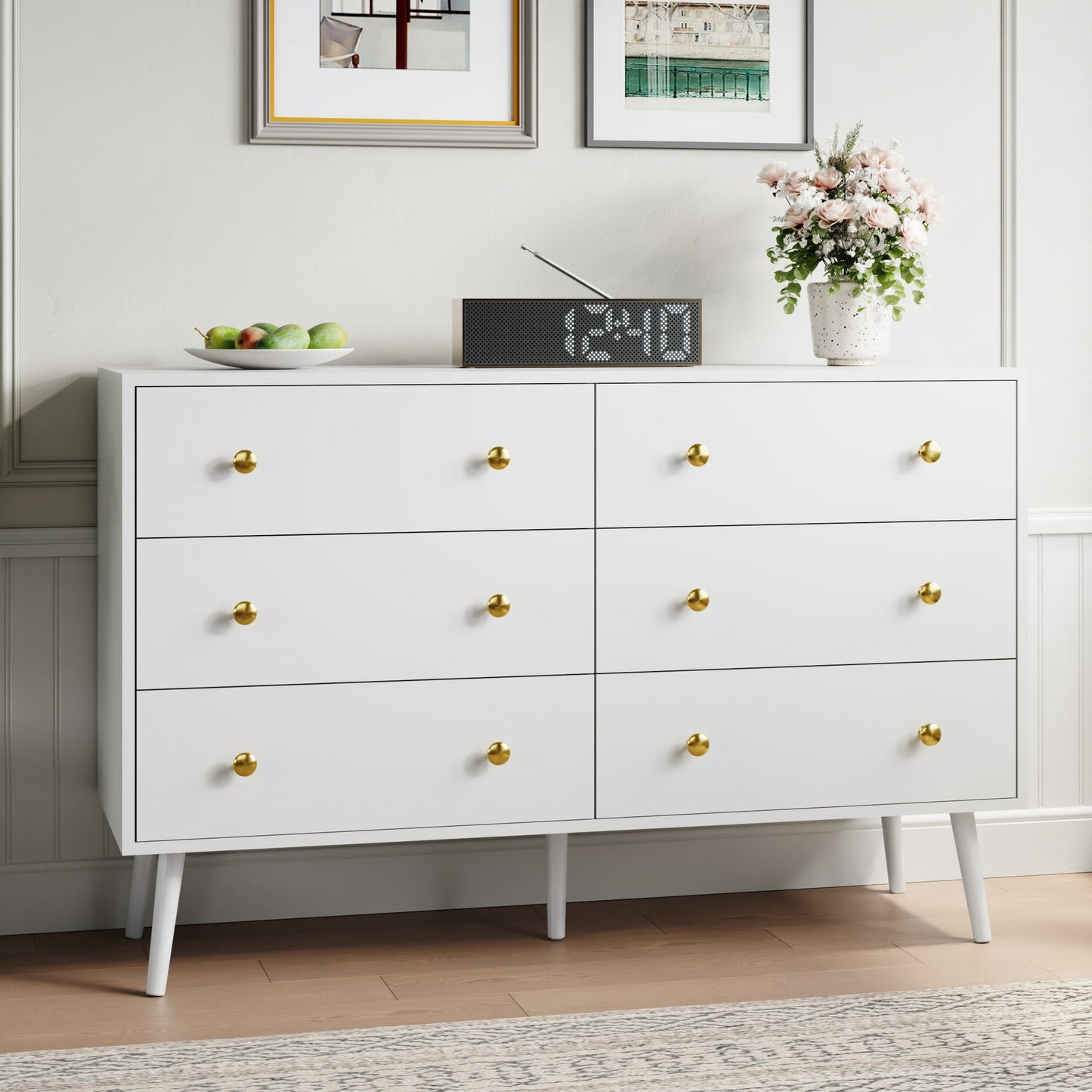 YouTrend Farmhouse Nightstand with 2 Drawers & Open Shelf End Table Bedside Tables for Bedroom Living Room,White