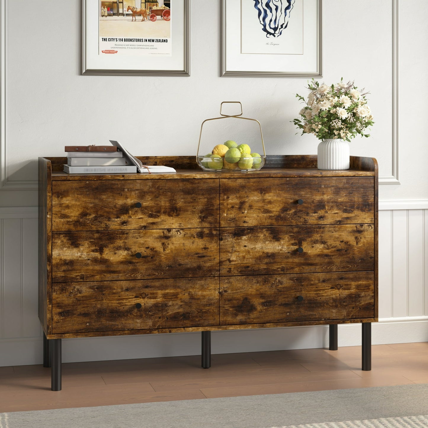 YouTrend 6 Drawer Wood Dresser Modern Storage Cabinet Sideboard Adult for Bedroom Living Room Hallway Home,White