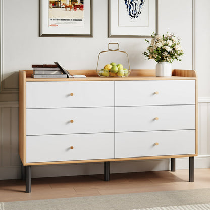 YouTrend 6 Drawer Wood Dresser Modern Storage Cabinet Sideboard Adult for Bedroom Living Room Hallway Home,White