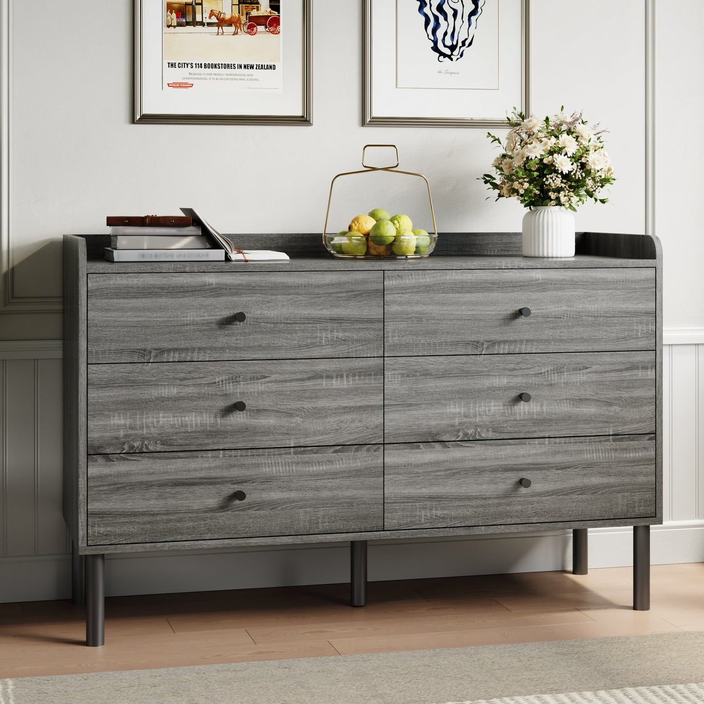 YouTrend 6 Drawer Wood Dresser Modern Storage Cabinet Sideboard Adult for Bedroom Living Room Hallway Home,White