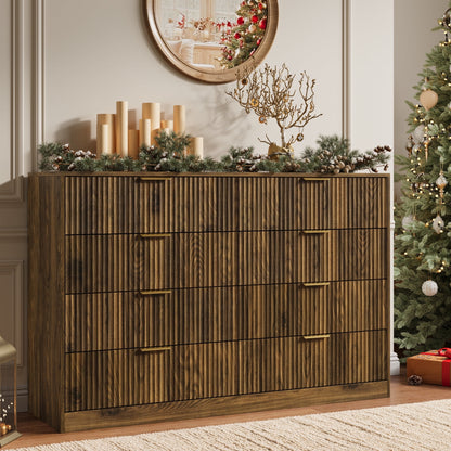 8 Drawer Dresser with for Bedroom,Modern Fluted Wood Chest of Drawer with Golden Embedded Handles for Living Room,Hallway