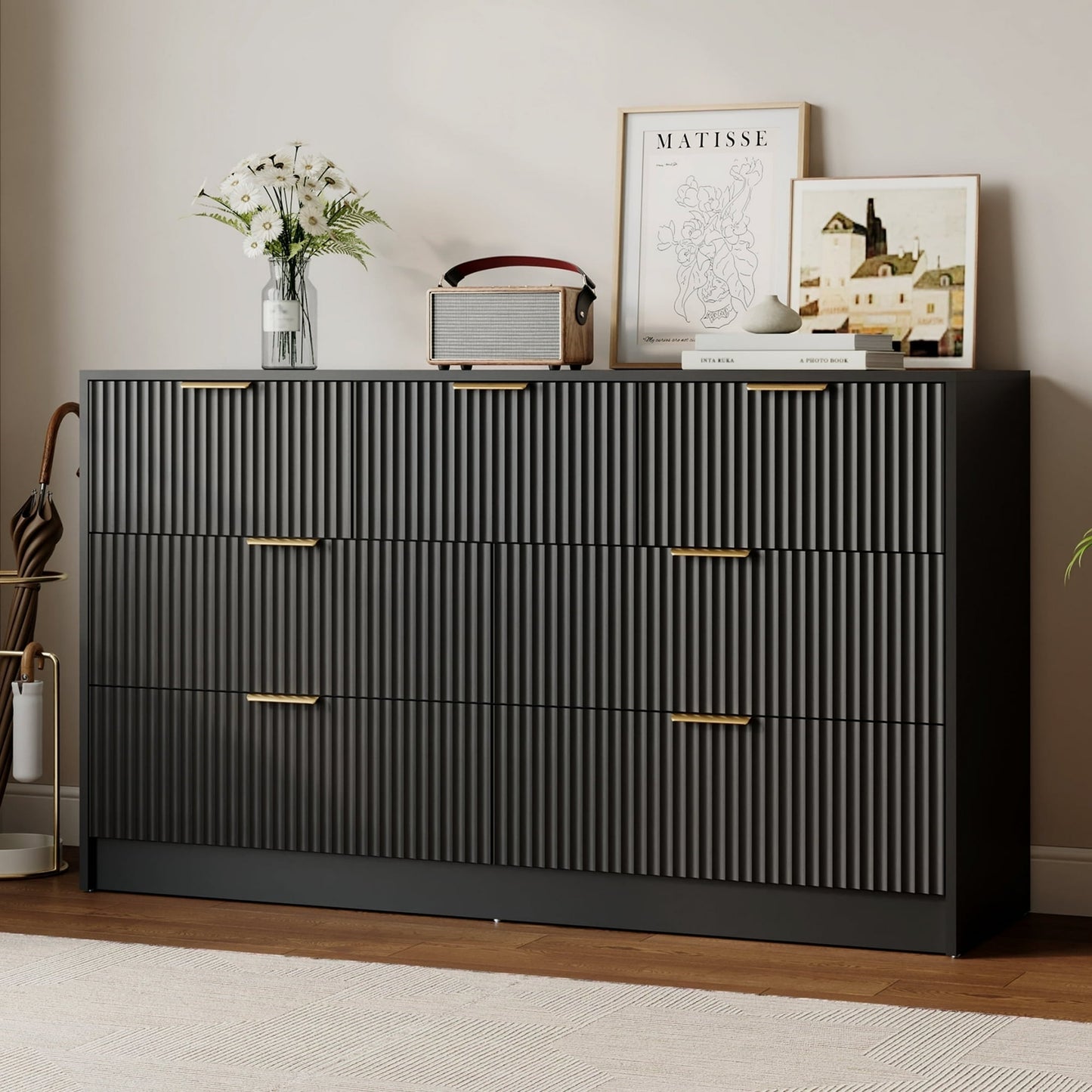 YouTrend Dresser for Bedroom with 7 Drawers,Fluted Dresser with Metal Handle,Modern Chest of Drawer TV Stand,Wood Closet Clothes Storage Organizer for Living Room,Hallway