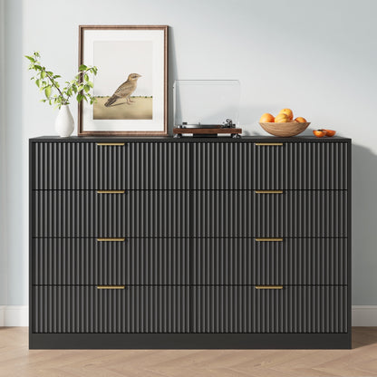8 Drawer Dresser with for Bedroom,Modern Fluted Wood Chest of Drawer with Golden Embedded Handles for Living Room,Hallway